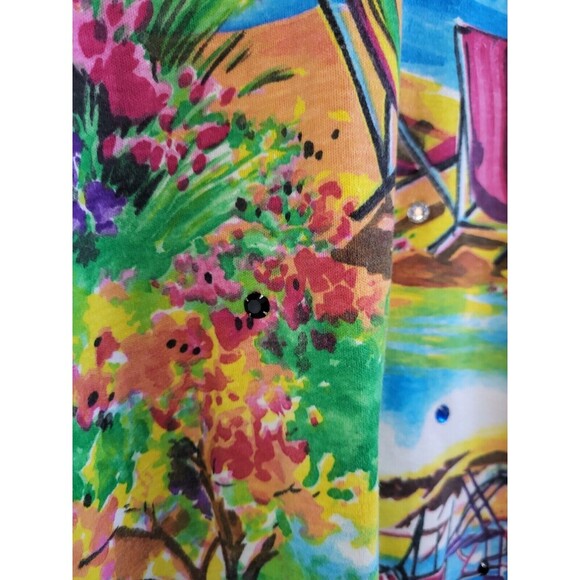 Vintage Silver Threads Womens Size L Novelty Tunic Top Beach Theamed Multi USA - Picture 10 of 11